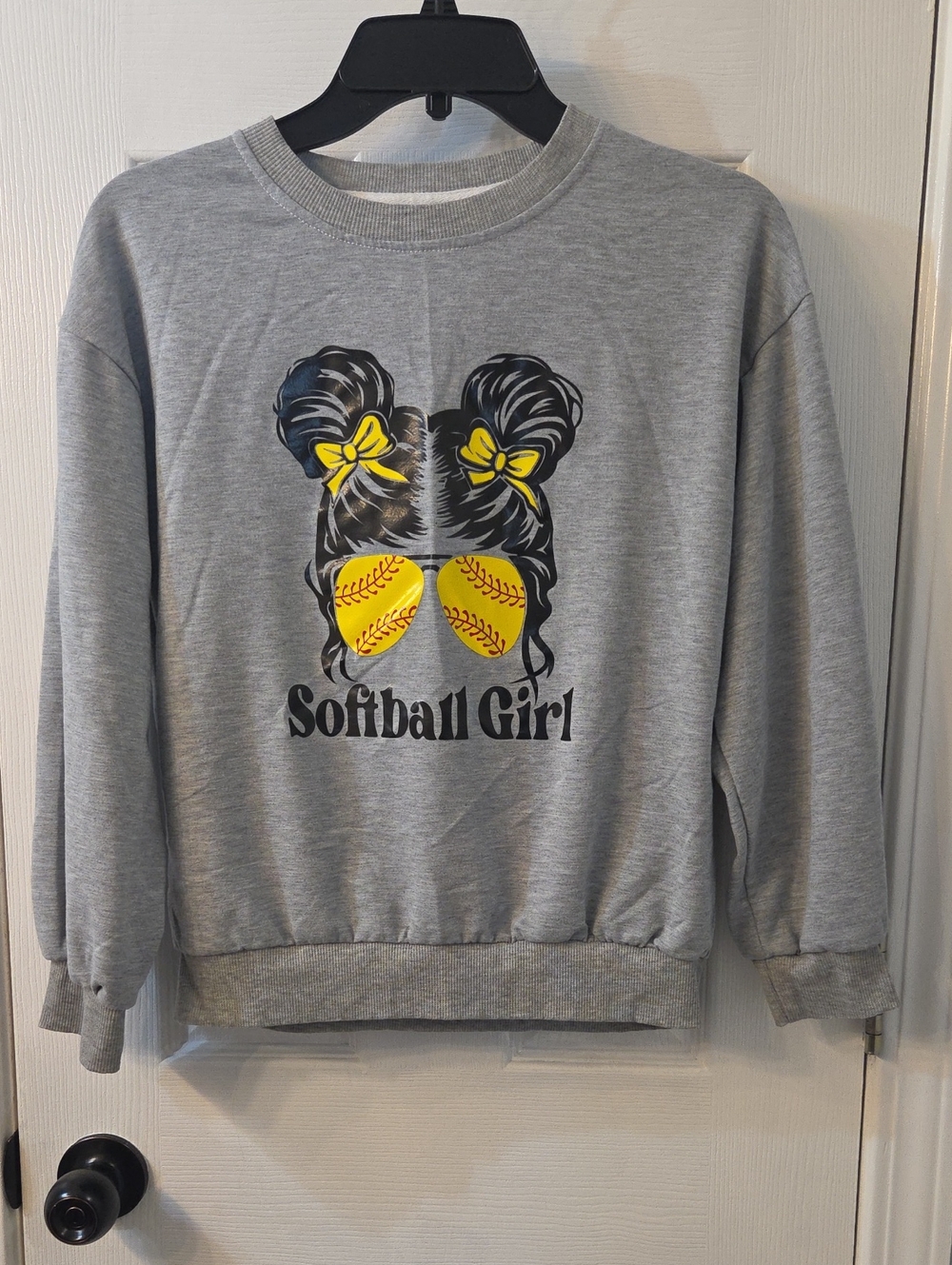 Girls' Gray 'Softball Girl' Long Sleeve Tee with Yellow Graphic